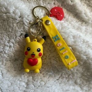 Yellow Pikachu Keychain with Heart Charm